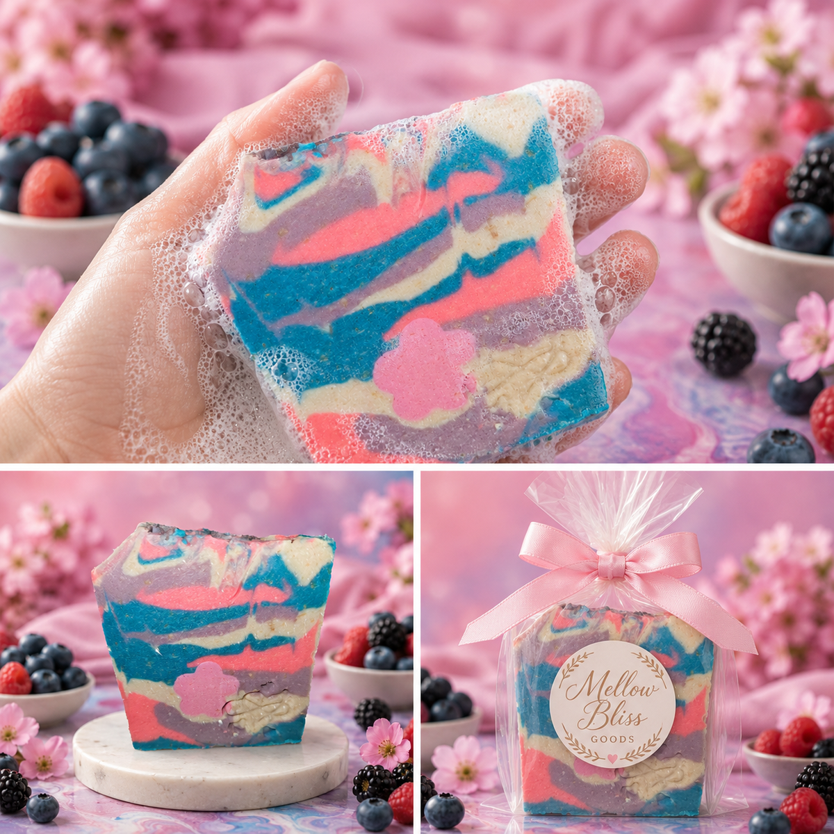 Goat Milk Soap – Berry Bliss, Handmade with Colloidal Oatmeal, 4 oz