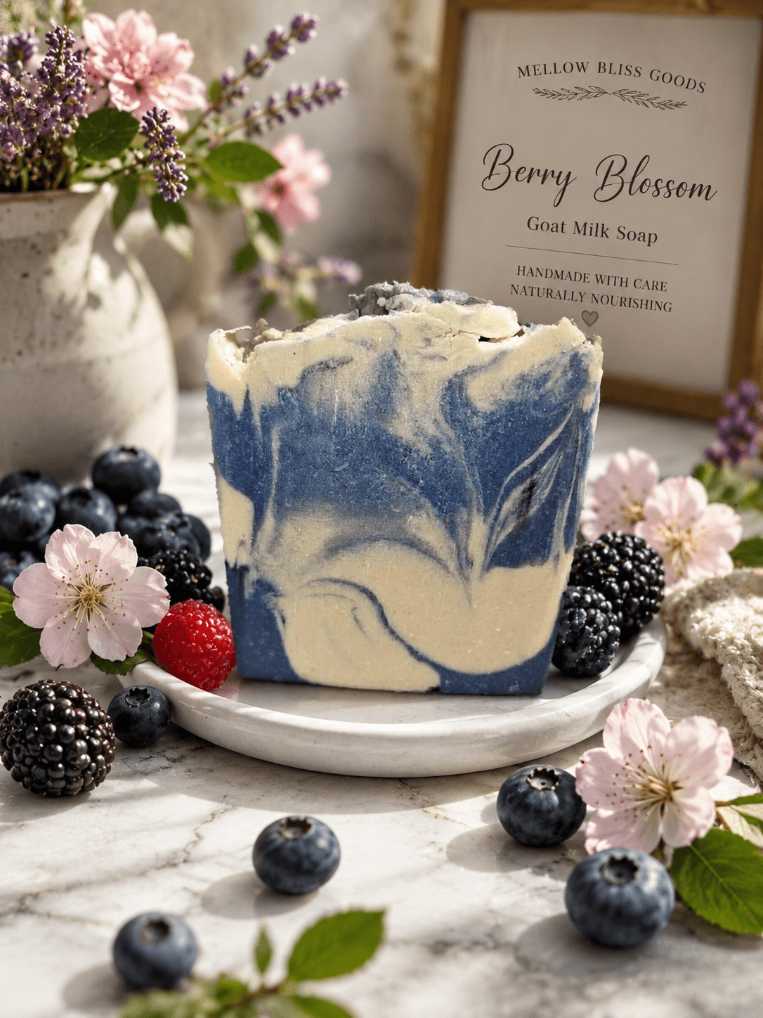 Goat Milk Soap – Berry Blossom, Handmade with Cocoa Butter, 5 oz
