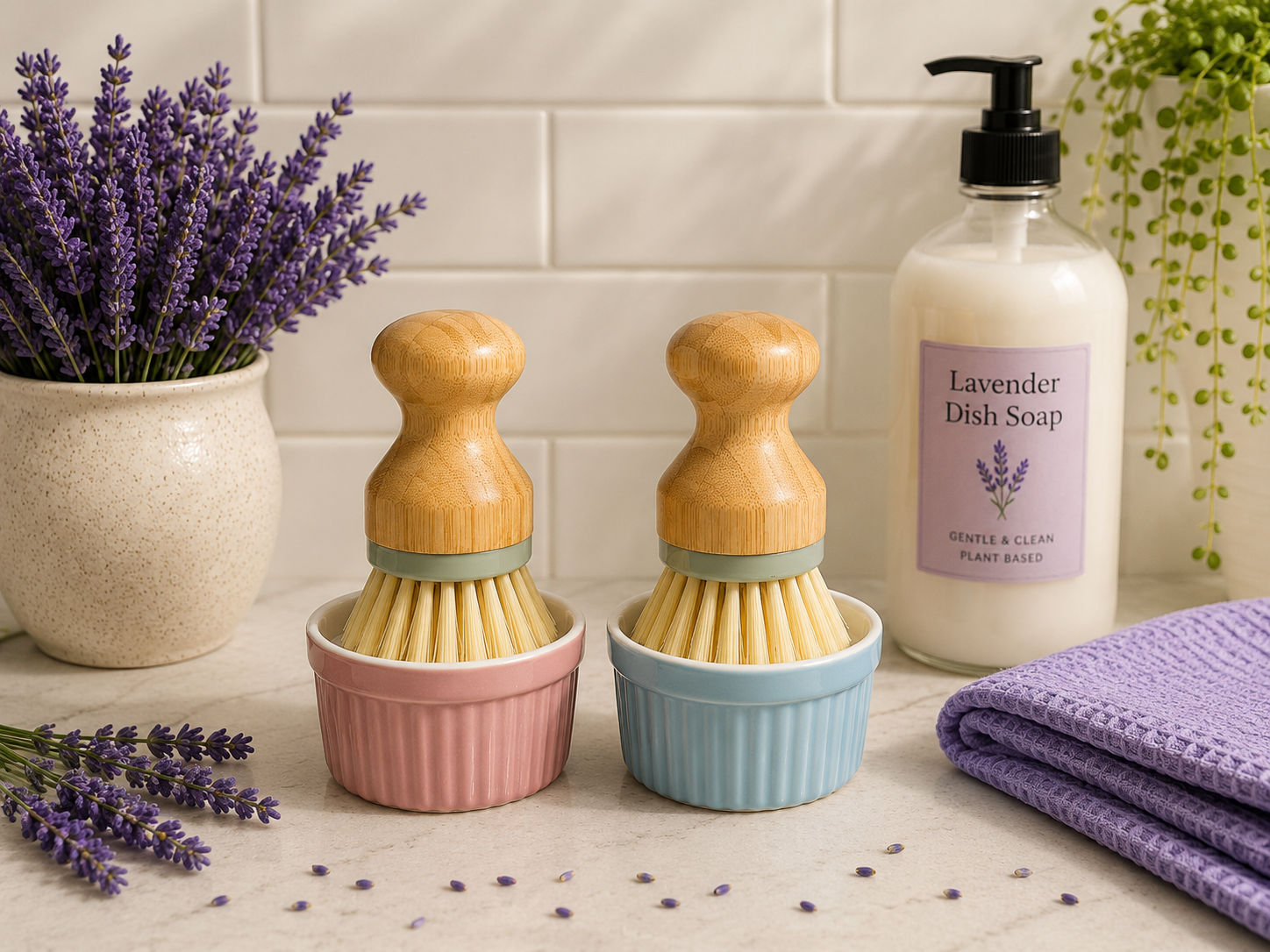 Lavender Dish Soap Bar with Bamboo Scrub Brush — 4 oz