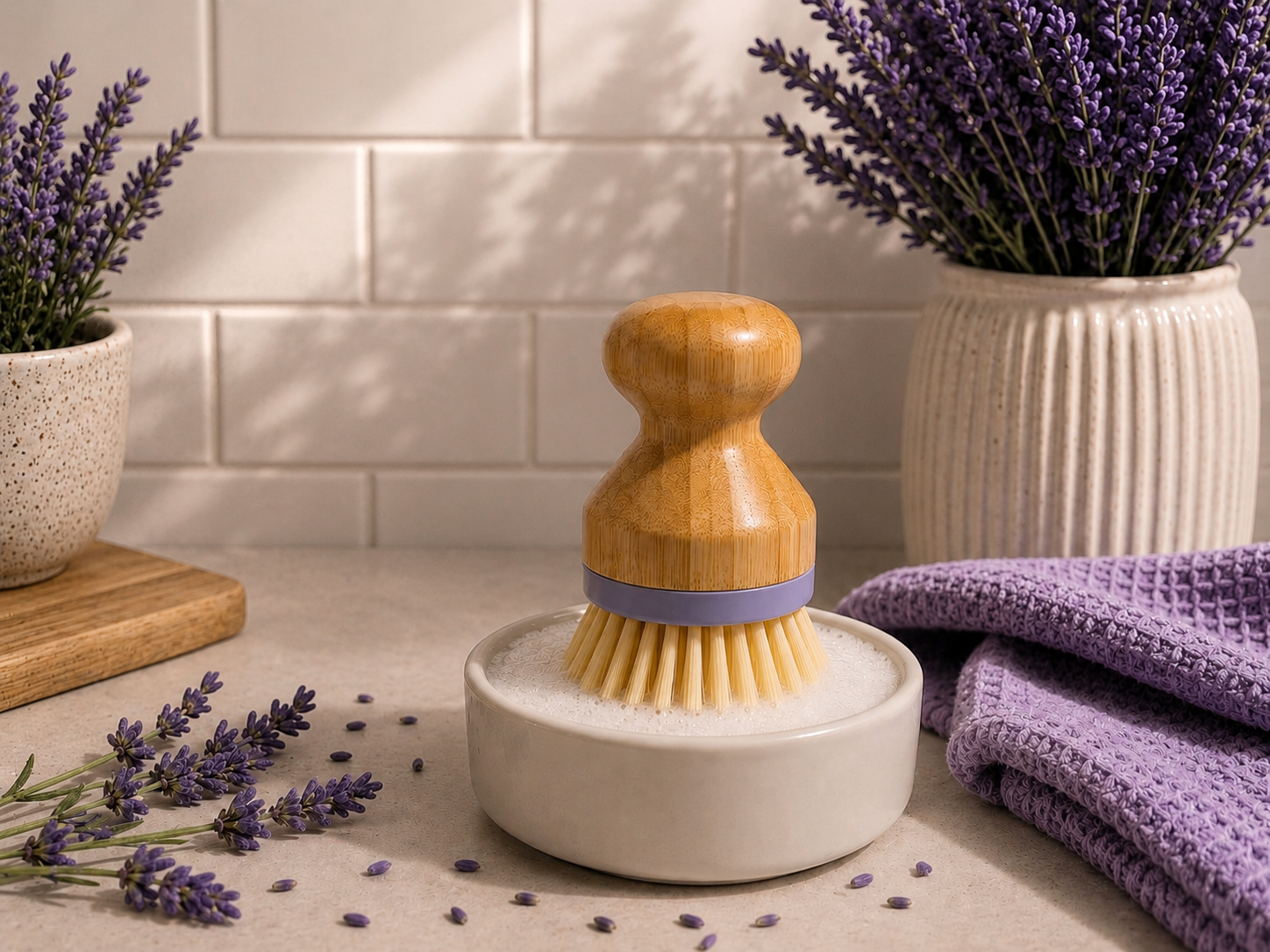 Lavender Dish Soap Bar with Bamboo Scrubber