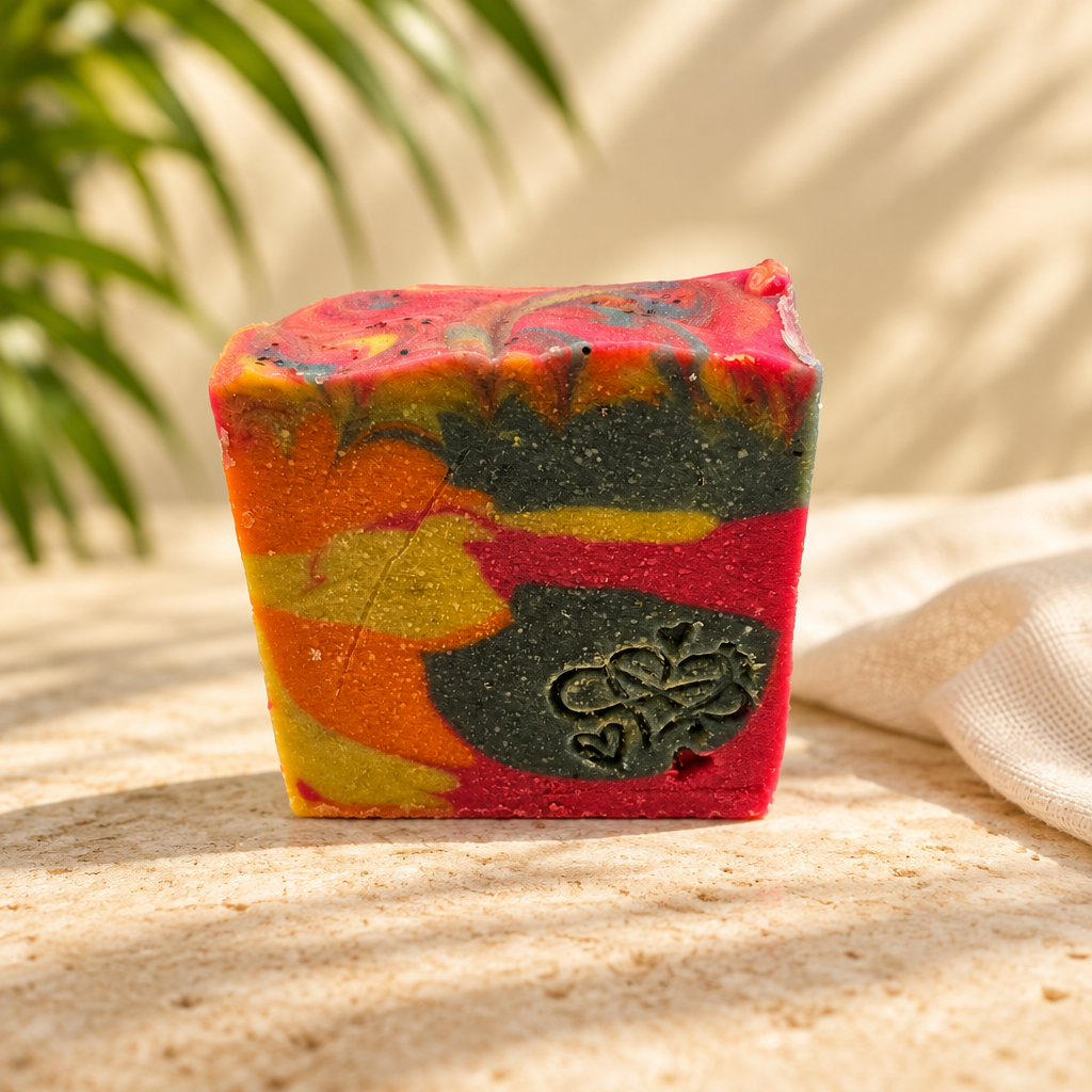 Jamaica Me Crazy soap with a sunny tropical background