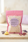 Lavender Lemon Bath Salts with a soft botanical spa background