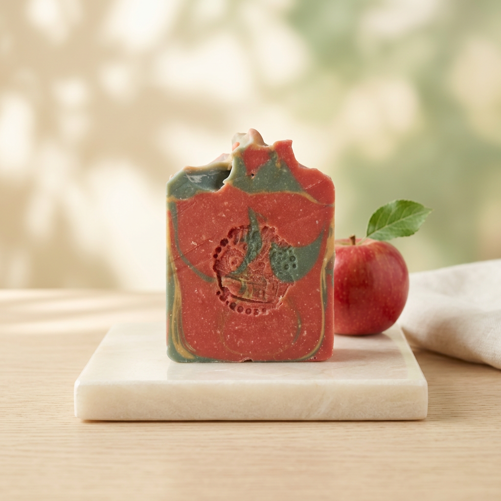 McIntosh Apple soap with a fresh orchard-inspired background