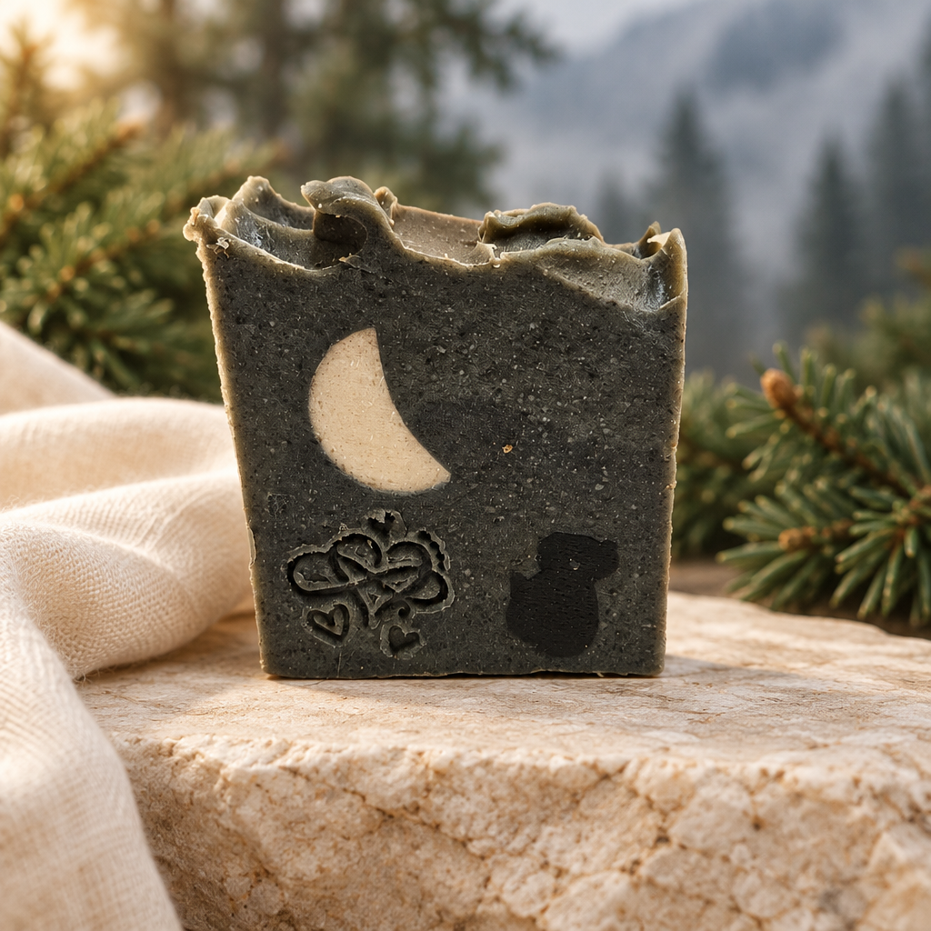 Soap with a cozy woodland background