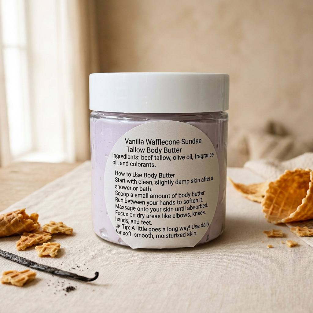 Vanilla Wafflecone Sundae body butter on a vanilla cream background