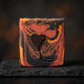 Volcano soap with a volcanic-stone background